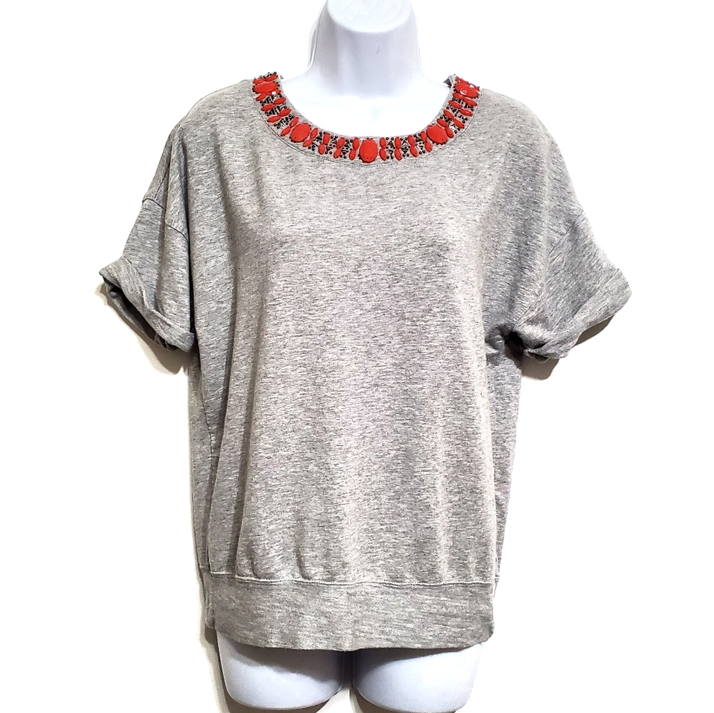 Halogen Beaded Crew Neck Sweater Top